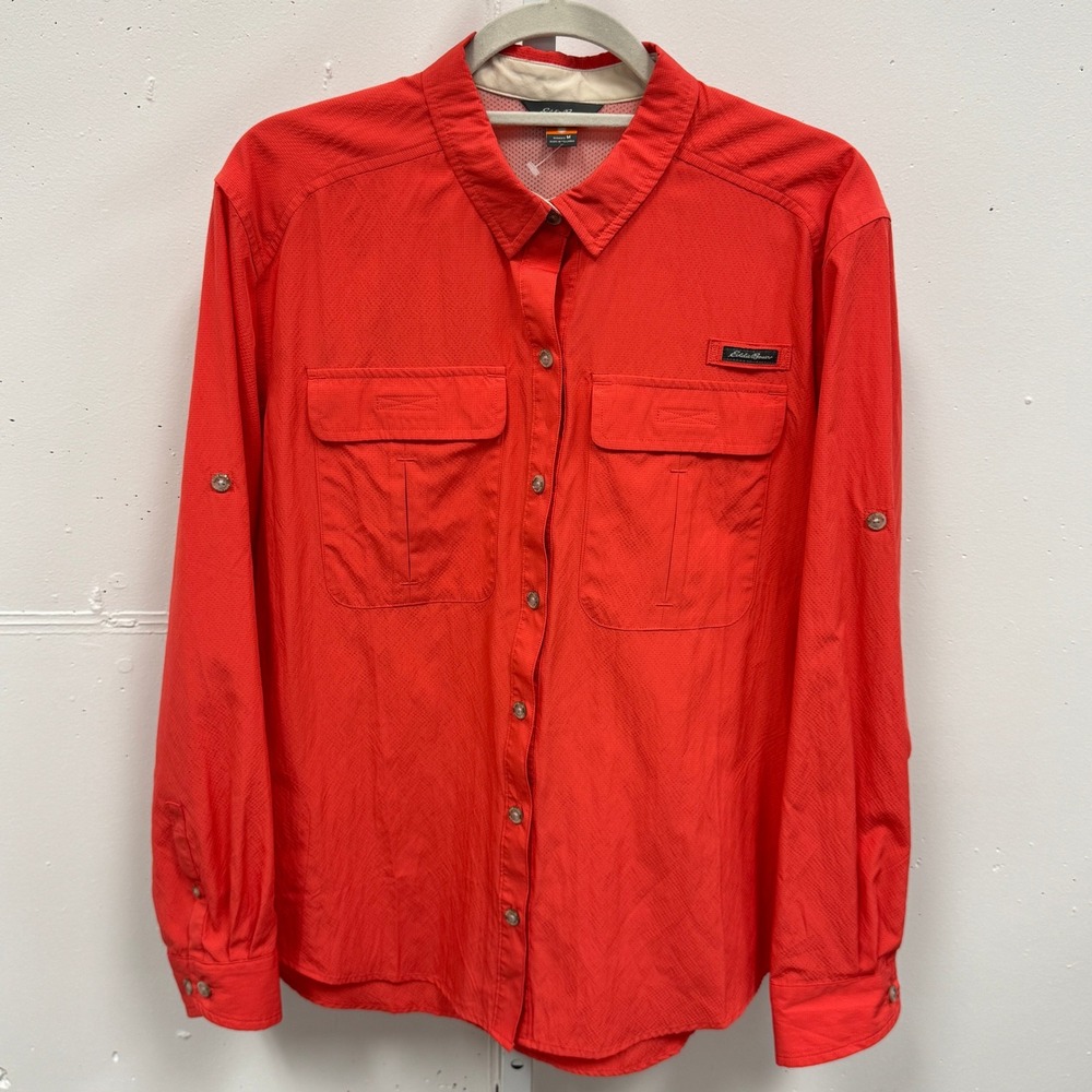 Eddie Bauer Women's Orange Long Sleeve Ventilated Hiking Utility Shirt Medium